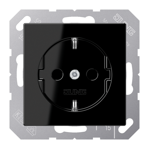 Розетка JUNG FD FRAMES, скрытый монтаж, с заземлением, со шторками, черный